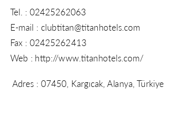 Club Hotel Titan iletiim bilgileri